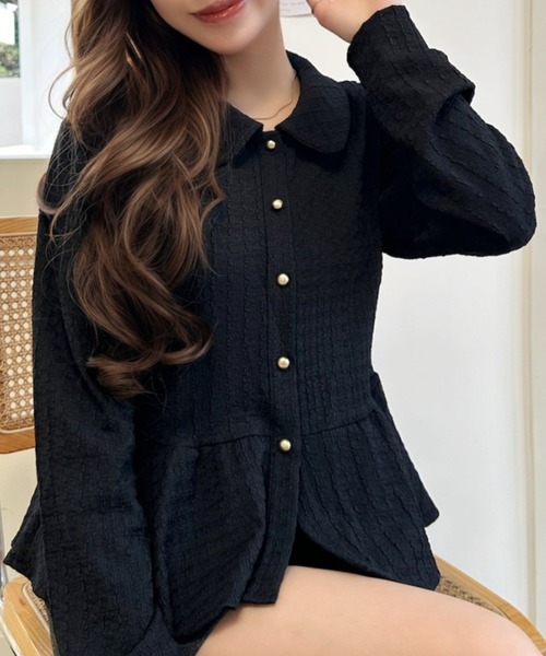 Ada.（エイダ）の「ふくれジャガード 丸襟 ペプラム シアーシャツブラウス（シャツ/ブラウス・レディース・ブラック/ブラウン/アイボリー・FREE）」の3枚目の写真