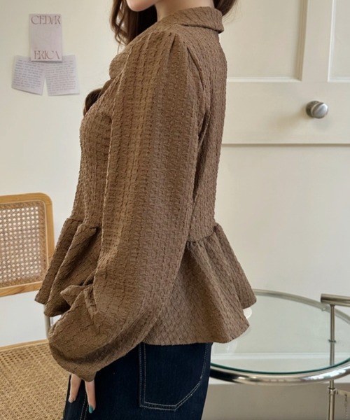 Ada.（エイダ）の「ふくれジャガード 丸襟 ペプラム シアーシャツブラウス（シャツ/ブラウス・レディース・ブラック/ブラウン/アイボリー・FREE）」の16枚目の写真