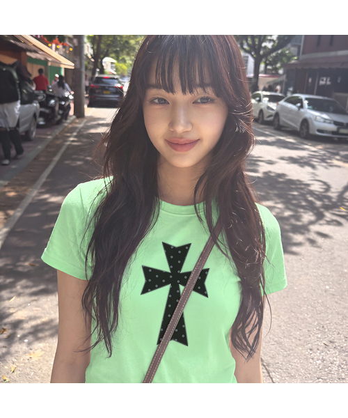 GRAVER（グレーバー）の「[ユニセックス]ドットクロス2スリム半袖Tシャツ_3カラー（Tシャツ/カットソー・レディース・ブラック/ホワイト/ライトグリーン・SMALL）」の3枚目の写真