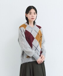 モヘヤ混天竺編みアーガイル柄プルオーバー