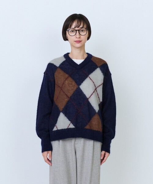 LOISIR(ロワズィール)の「モヘヤ混天竺編みアーガイル柄プルオーバー(ニット/セーター・レディース・ネイビー/ライトグレー・FREE)」の9枚目の写真