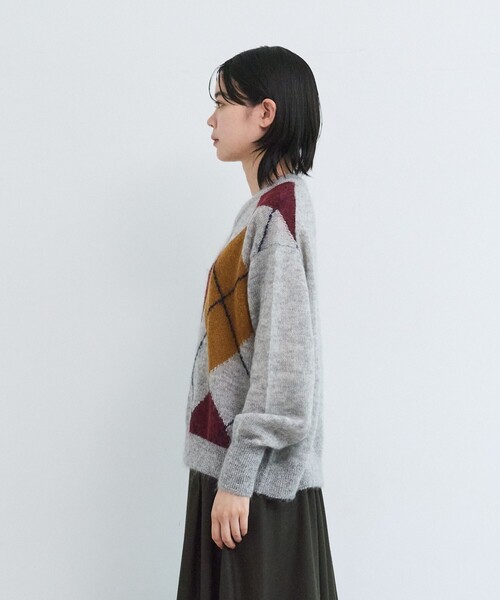 LOISIR(ロワズィール)の「モヘヤ混天竺編みアーガイル柄プルオーバー(ニット/セーター・レディース・ネイビー/ライトグレー・FREE)」の13枚目の写真