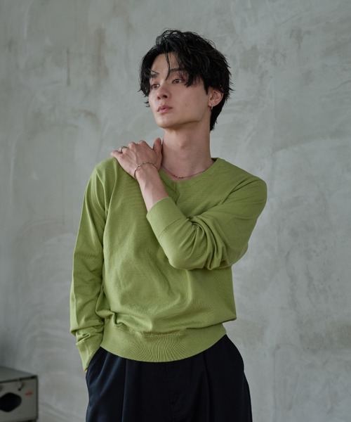 sedacle(セダクル)の「Soft Color Knit/ソフトカラーニット(ニット/セーター・メンズ・ブルー/オリーブ・LARGE/MEDIUM/SMALL)」の1枚目の写真