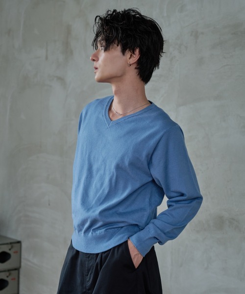 sedacle(セダクル)の「Soft Color Knit/ソフトカラーニット(ニット/セーター・メンズ・ブルー/オリーブ・LARGE/MEDIUM/SMALL)」の4枚目の写真