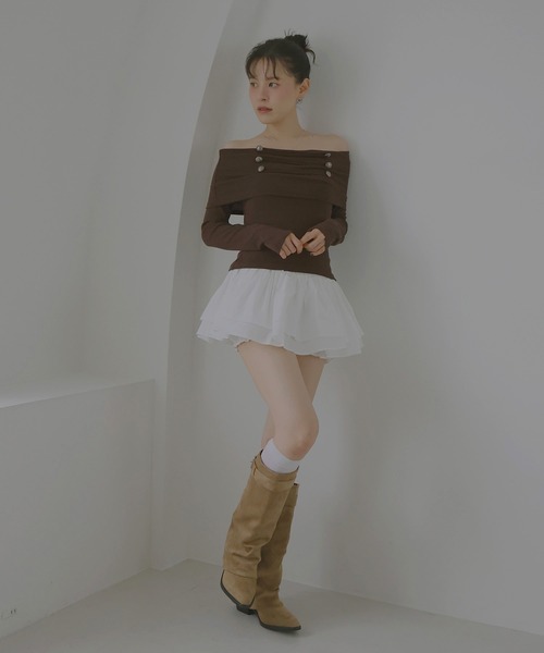 Mili affinity(ミリアフィニティー)の「ナポレオンオフショルロングスリーブTシャツ(Tシャツ/カットソー・レディース・ベージュ/ブラウン/ブラック・FREE)」の12枚目の写真