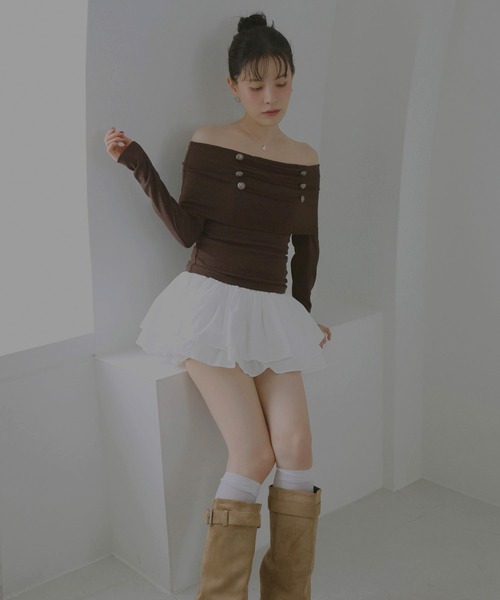 Mili affinity(ミリアフィニティー)の「ナポレオンオフショルロングスリーブTシャツ(Tシャツ/カットソー・レディース・ベージュ/ブラウン/ブラック・FREE)」の13枚目の写真