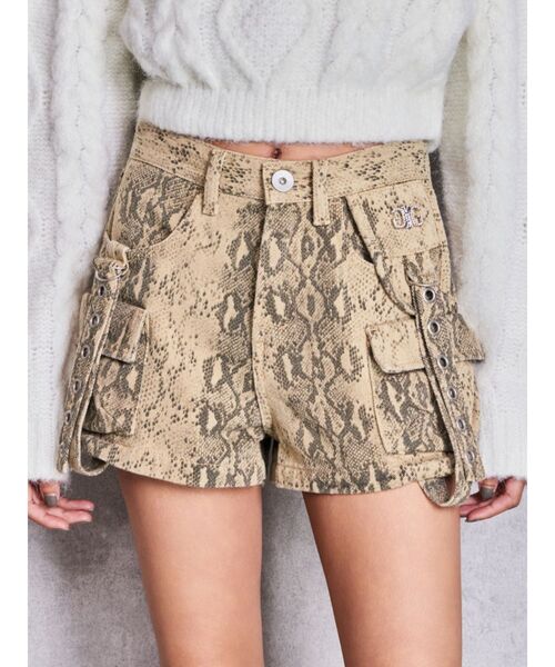 GYDA（ジェイダ）の「ハイウエストEYELET STRAP CARGOショートパンツ（デニムパンツ・レディース・ブルー/ライトブルー/その他1・SMALL/MEDIUM）」の3枚目の写真