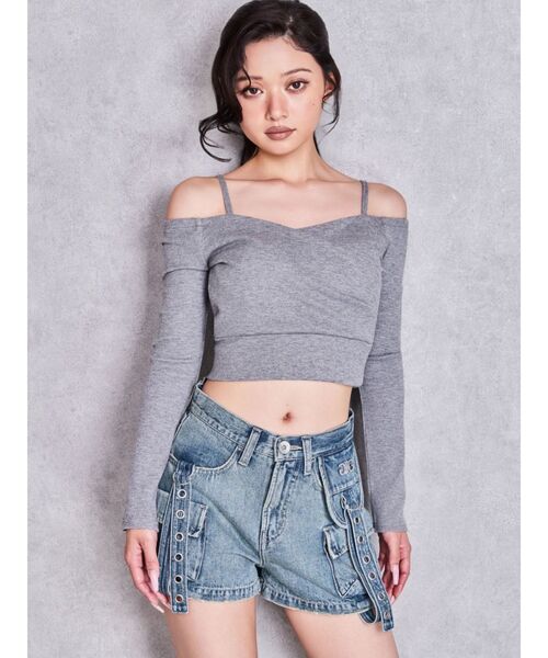 GYDA（ジェイダ）の「ハイウエストEYELET STRAP CARGOショートパンツ（デニムパンツ・レディース・ブルー/ライトブルー/その他1・SMALL/MEDIUM）」の5枚目の写真