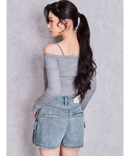 GYDA（ジェイダ）の「ハイウエストEYELET STRAP CARGOショートパンツ（デニムパンツ・レディース・ブルー/ライトブルー/その他1・SMALL/MEDIUM）」の6枚目の写真
