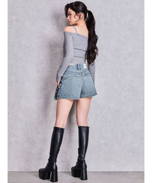 GYDA（ジェイダ）の「ハイウエストEYELET STRAP CARGOショートパンツ（デニムパンツ・レディース・ブルー/ライトブルー/その他1・SMALL/MEDIUM）」の8枚目の写真