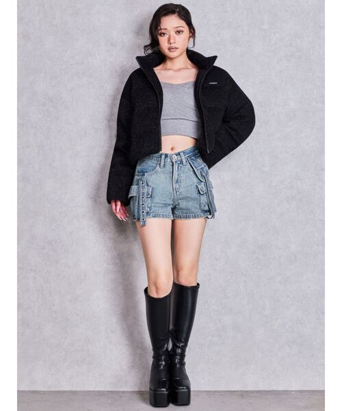GYDA（ジェイダ）の「ハイウエストEYELET STRAP CARGOショートパンツ（デニムパンツ・レディース・ブルー/ライトブルー/その他1・SMALL/MEDIUM）」の12枚目の写真