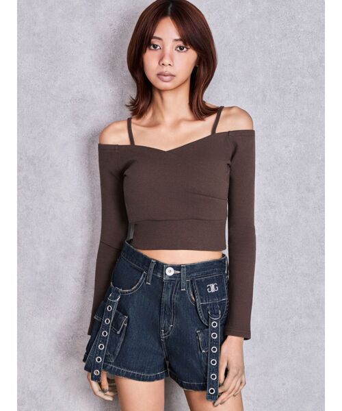 GYDA（ジェイダ）の「ハイウエストEYELET STRAP CARGOショートパンツ（デニムパンツ・レディース・ブルー/ライトブルー/その他1・SMALL/MEDIUM）」の14枚目の写真