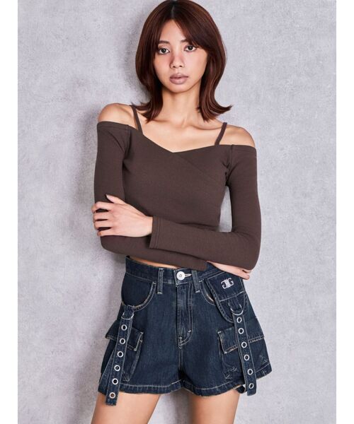 GYDA（ジェイダ）の「ハイウエストEYELET STRAP CARGOショートパンツ（デニムパンツ・レディース・ブルー/ライトブルー/その他1・SMALL/MEDIUM）」の15枚目の写真