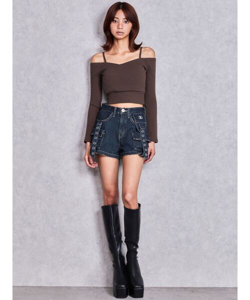 GYDA（ジェイダ）の「ハイウエストEYELET STRAP CARGOショートパンツ（デニムパンツ・レディース・ブルー/ライトブルー/その他1・SMALL/MEDIUM）」の17枚目の写真