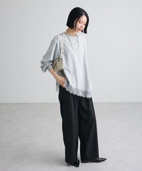 Green Parks(グリーンパークス)の「レースドッキング裏毛プルオーバー(Tシャツ/カットソー・レディース・ベージュ/杢グレー/ブラック・FREE)」の5枚目の写真