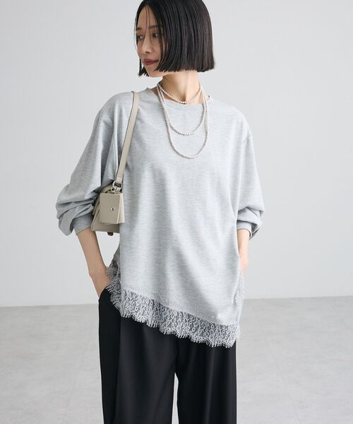 Green Parks(グリーンパークス)の「レースドッキング裏毛プルオーバー(Tシャツ/カットソー・レディース・ベージュ/杢グレー/ブラック・FREE)」の8枚目の写真