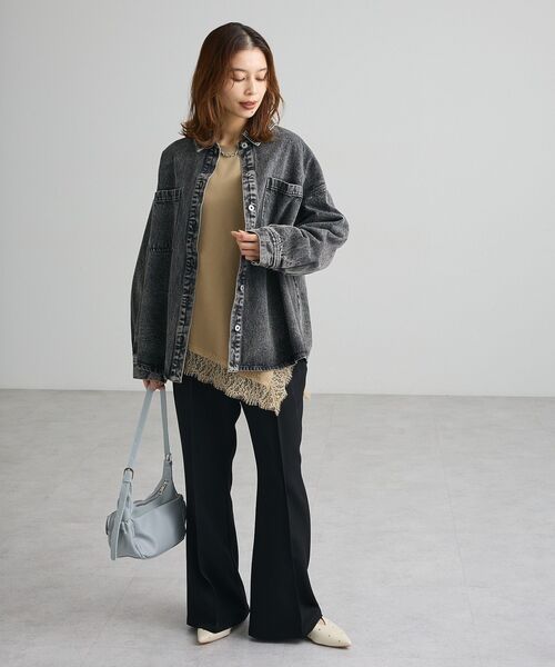 Green Parks(グリーンパークス)の「レースドッキング裏毛プルオーバー(Tシャツ/カットソー・レディース・ベージュ/杢グレー/ブラック・FREE)」の14枚目の写真