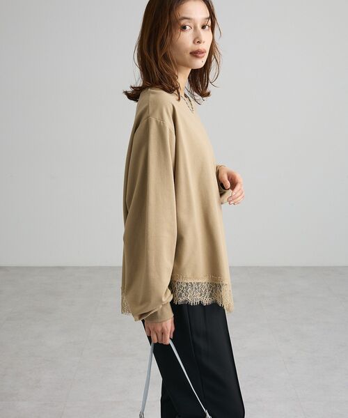 Green Parks(グリーンパークス)の「レースドッキング裏毛プルオーバー(Tシャツ/カットソー・レディース・ベージュ/杢グレー/ブラック・FREE)」の16枚目の写真