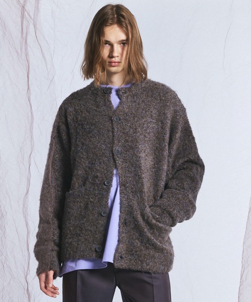 MAISON SPECIAL(メゾンスペシャル)の「《UNISEX》メランジブークレーニットプライムオーバークルーネックカーディガン/Melange Boucle Knit Prime-Over Crew Neck Cardigan【MAISON SPECIAL/メゾンスペシャル】(カーディガン/ボレロ・メンズ・グレー/ブラック/ライトブルー・0/2/1)」の1枚目の写真