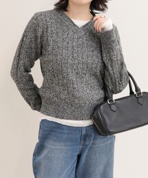 FR刺しゅうケーブル柄Vネックニットプルオーバー
