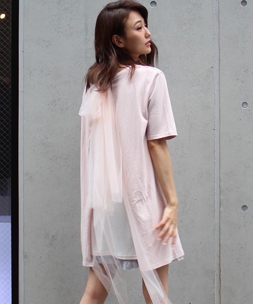 MICOAMERI（ミコアメリ）の「バックチュールTシャツワンピース（ワンピース・レディース・グレー/ホワイト/ブラック/ピンク・FREE）」の4枚目の写真