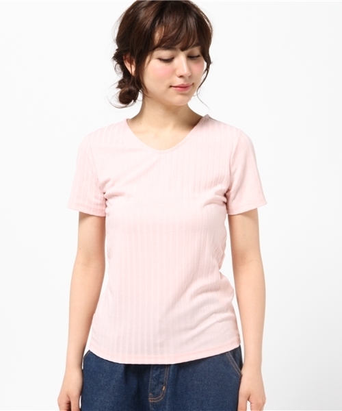 RAY CASSIN（レイカズン）の「Ｖネックワイドリブプルオーバー（Tシャツ/カットソー・レディース・ピンク/杢グレー/オフホワイト・FREE）」の7枚目の写真