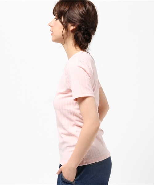 RAY CASSIN（レイカズン）の「Ｖネックワイドリブプルオーバー（Tシャツ/カットソー・レディース・ピンク/杢グレー/オフホワイト・FREE）」の8枚目の写真