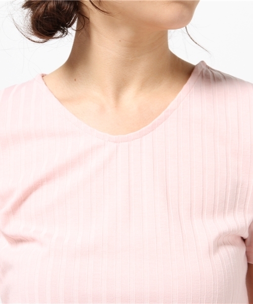 RAY CASSIN（レイカズン）の「Ｖネックワイドリブプルオーバー（Tシャツ/カットソー・レディース・ピンク/杢グレー/オフホワイト・FREE）」の10枚目の写真