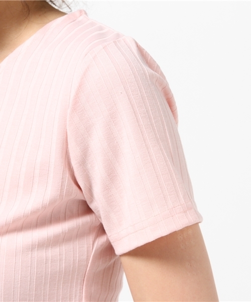 RAY CASSIN（レイカズン）の「Ｖネックワイドリブプルオーバー（Tシャツ/カットソー・レディース・ピンク/杢グレー/オフホワイト・FREE）」の4枚目の写真