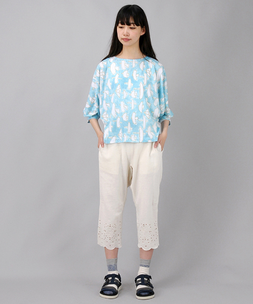 Ne-net（ネネット）の「S はばたき T（Tシャツ/カットソー・レディース・ライトブルー/ブラック・02）」の4枚目の写真