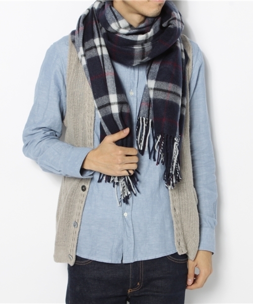 603(ロクマルサン)の「603 チェックストール(マフラー・メンズ・ネイビー・FREE)」の2枚目の写真
