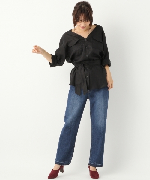 A part by（アパートバイ）の「リネンVチュニックシャツ7S 766271 （シャツ/ブラウス・レディース・ブラック/ダークオレンジ/ホワイト・FREE）」の20枚目の写真