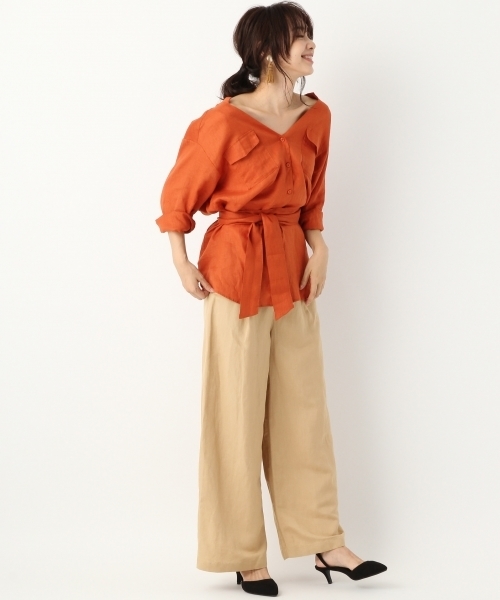 A part by（アパートバイ）の「リネンVチュニックシャツ7S 766271 （シャツ/ブラウス・レディース・ブラック/ダークオレンジ/ホワイト・FREE）」の19枚目の写真