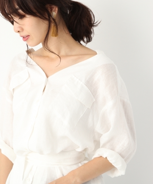 A part by（アパートバイ）の「リネンVチュニックシャツ7S 766271 （シャツ/ブラウス・レディース・ブラック/ダークオレンジ/ホワイト・FREE）」の17枚目の写真