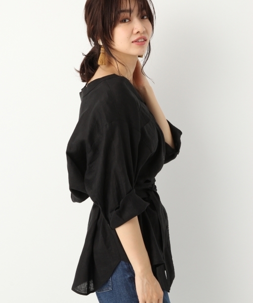 A part by（アパートバイ）の「リネンVチュニックシャツ7S 766271 （シャツ/ブラウス・レディース・ブラック/ダークオレンジ/ホワイト・FREE）」の16枚目の写真