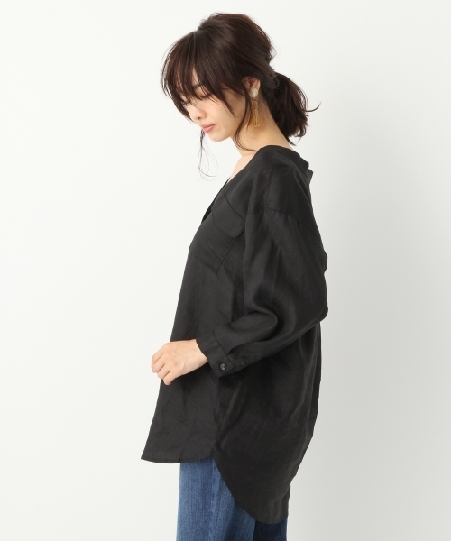 A part by（アパートバイ）の「リネンVチュニックシャツ7S 766271 （シャツ/ブラウス・レディース・ブラック/ダークオレンジ/ホワイト・FREE）」の14枚目の写真