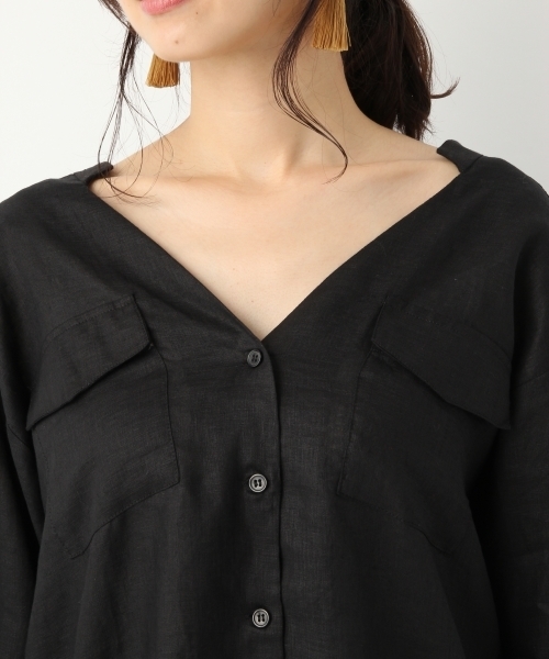 A part by（アパートバイ）の「リネンVチュニックシャツ7S 766271 （シャツ/ブラウス・レディース・ブラック/ダークオレンジ/ホワイト・FREE）」の12枚目の写真
