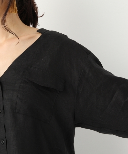 A part by（アパートバイ）の「リネンVチュニックシャツ7S 766271 （シャツ/ブラウス・レディース・ブラック/ダークオレンジ/ホワイト・FREE）」の9枚目の写真