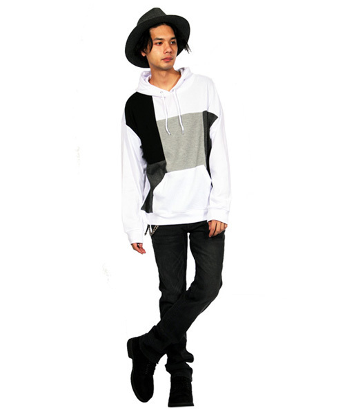 ８(eight)（エイト）の「切替 プルオーバー パーカー スウェット（パーカー・メンズ・ホワイト/ブラック・MEDIUM/LARGE）」の3枚目の写真