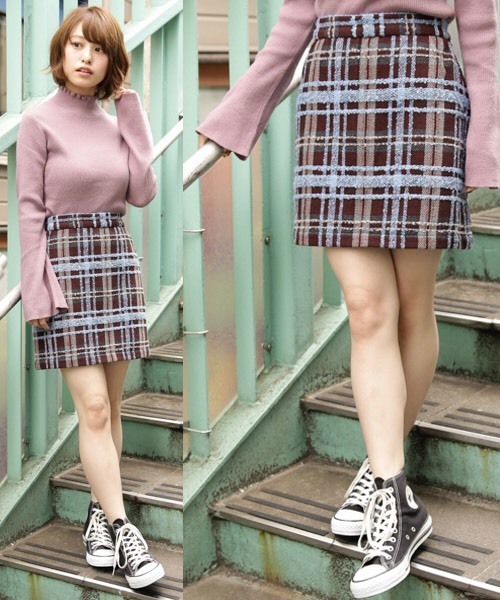 apres jour（アプレジュール）の「もこもこ起毛ひざ上丈台形柄スカート【ZOZOTOWN限定アイテム】（スカート・レディース・ダークブラウン/サックスブルー/ダークブルー/チャコール・FREE）」の3枚目の写真