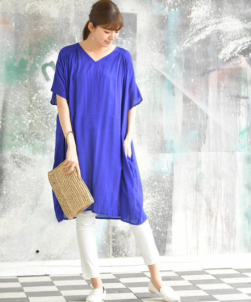 rps（アールピーエス）の「レーヨンＶネック半袖ワンピース（ワンピース・レディース・チャコールグレー/ブラック/ブルー/グリーン/ダークベージュ/グレー/ブラック系その他2/マスタード・M）」の19枚目の写真