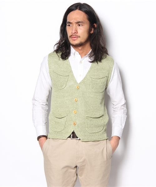 green label relaxing(グリーンレーベルリラクシング)の「LINEN 4PKT COMBI ベスト(ベスト・メンズ・ライム/ライトブルー・MEDIUM/LARGE)」の1枚目の写真