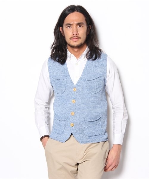 green label relaxing(グリーンレーベルリラクシング)の「LINEN 4PKT COMBI ベスト(ベスト・メンズ・ライム/ライトブルー・MEDIUM/LARGE)」の2枚目の写真
