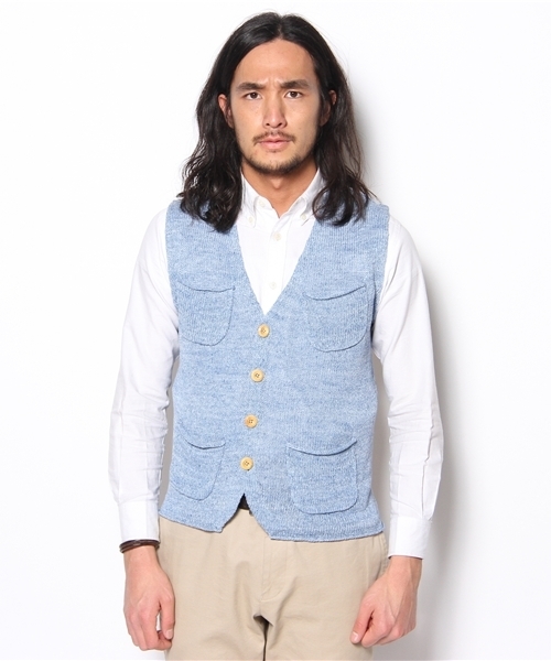 green label relaxing(グリーンレーベルリラクシング)の「LINEN 4PKT COMBI ベスト(ベスト・メンズ・ライム/ライトブルー・MEDIUM/LARGE)」の3枚目の写真