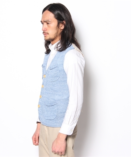 green label relaxing(グリーンレーベルリラクシング)の「LINEN 4PKT COMBI ベスト(ベスト・メンズ・ライム/ライトブルー・MEDIUM/LARGE)」の4枚目の写真