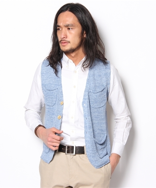 green label relaxing(グリーンレーベルリラクシング)の「LINEN 4PKT COMBI ベスト(ベスト・メンズ・ライム/ライトブルー・MEDIUM/LARGE)」の6枚目の写真