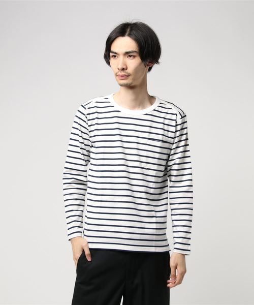 NANO universe（ナノユニバース）の「：ガス天竺　ボーダーＴシャツＬ／Ｓ（Tシャツ/カットソー・メンズ・ブラック/ホワイト/ネイビー・MEDIUM/LARGE/SMALL/X-LARGE）」の2枚目の写真