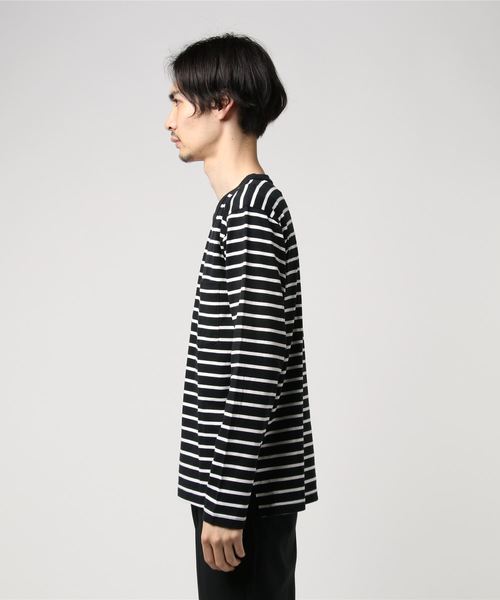 NANO universe（ナノユニバース）の「：ガス天竺　ボーダーＴシャツＬ／Ｓ（Tシャツ/カットソー・メンズ・ブラック/ホワイト/ネイビー・MEDIUM/LARGE/SMALL/X-LARGE）」の4枚目の写真