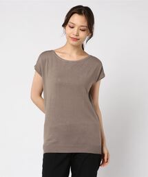 Pierrot | Vネックorクルーネックから選べる フレンチスリーブ ウォッシャブルニット(ニット/セーター)