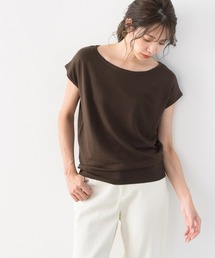 選べる2ネックシルクタッチフレンチスリーブニット Vネック クルーネック ウォッシャブル